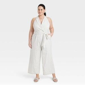 A New Day Women's Tailored Maxi Jumpsuit Cream Striped